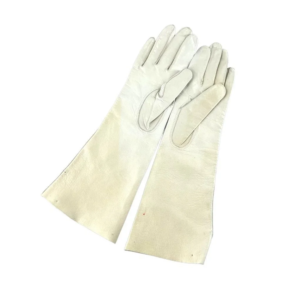 Vintage 50s Macys Marchioness Off White Mid Arm Italian Leather Gloves
